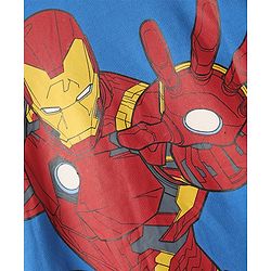 Pine Kids Marvel Terry Knit Half Drop Shoulder Sleeves Oversized T-Shirt with Front & Back Iron Man Graphics & Foil Detailing - Blue