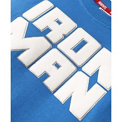 Pine Kids Marvel Terry Knit Half Drop Shoulder Sleeves Oversized T-Shirt with Front & Back Iron Man Graphics & Foil Detailing - Blue