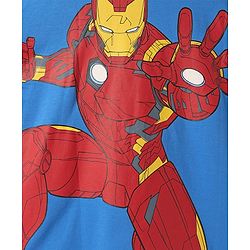Pine Kids Marvel Terry Knit Half Drop Shoulder Sleeves Oversized T-Shirt with Front & Back Iron Man Graphics & Foil Detailing - Blue