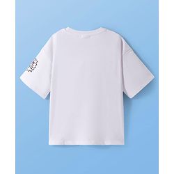 Pine Kids Marvel Terry Knit Half Drop Shoulder Sleeves Oversized T-Shirt with Avengers Graphics & Badge Detailing - White