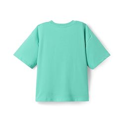 Pine Kids Disney Terry Knit Half Sleeves Oversized Drop Shoulder T-Shirt With Mickey Mouse And Family Graphics - Light Green