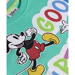 Pine Kids Disney Terry Knit Half Sleeves Oversized Drop Shoulder T-Shirt With Mickey Mouse And Family Graphics - Light Green
