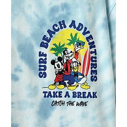 Pine Kids Disney Terry Knit Half Sleeves Oversized And Drop Shoulder Tie And Dye T-Shirt With Front And Back Mickey Mouse And Family Graphics -