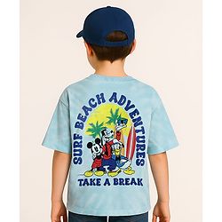 Pine Kids Disney Terry Knit Half Sleeves Oversized And Drop Shoulder Tie And Dye T-Shirt With Front And Back Mickey Mouse And Family Graphics -