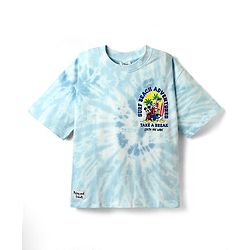 Pine Kids Disney Terry Knit Half Sleeves Oversized And Drop Shoulder Tie And Dye T-Shirt With Front And Back Mickey Mouse And Family Graphics -
