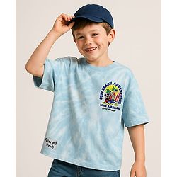 Pine Kids Disney Terry Knit Half Sleeves Oversized And Drop Shoulder Tie And Dye T-Shirt With Front And Back Mickey Mouse And Family Graphics -