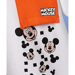 Pine Kids Marvel Terry Knit Half Sleeves Oversize And Drop Shoulder T-Shirt With Mickey Mouse Graphics And Reversible Pocket Detailing - White