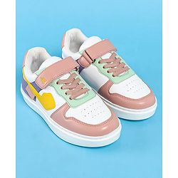 Pine Kids Casual Shoes With Velcro Closure - White & Pink