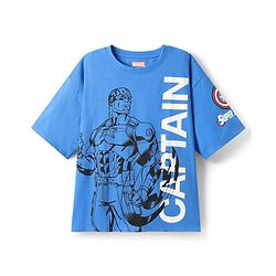 Pine Kids Marvel Single Jersey Knit Half Sleeve Drop Shoulder T-Shirt & Short Set With Captain America Graphic - Blue & Red