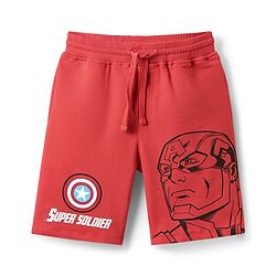Pine Kids Marvel Single Jersey Knit Half Sleeve Drop Shoulder T-Shirt & Short Set With Captain America Graphic - Blue & Red