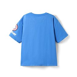 Pine Kids Marvel Single Jersey Knit Half Sleeve Drop Shoulder T-Shirt & Short Set With Captain America Graphic - Blue & Red