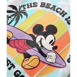 Pine Kids Disney Terry Knit Half Sleeves Oversized Drop Shoulder Tie And Dye T-Shirt With Mickey Mouse Graphics - Light Blue