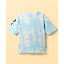 Pine Kids Disney Terry Knit Half Sleeves Oversized Drop Shoulder Tie And Dye T-Shirt With Mickey Mouse Graphics - Light Blue