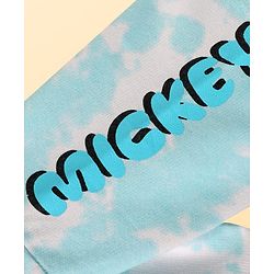 Pine Kids Disney Terry Knit Half Sleeves Oversized Drop Shoulder Tie And Dye T-Shirt With Mickey Mouse Graphics - Light Blue
