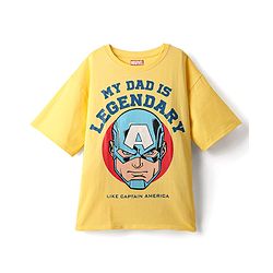 Pine Kids Marvel Single Jersey Knit Half Sleeves Drop Shoulder T-Shirt & Short Set With Captain America Graphics - Yellow & Blue