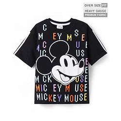 Pine Kids Disney Terry Knit Half Sleeves Oversize And Drop Shoulder T-Shirt With Mickey Mouse Graphics - Black