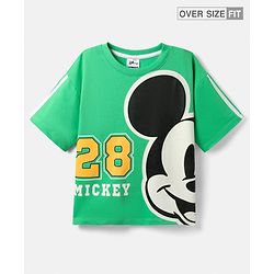 Pine Kids Marvel Terry Knit Half Sleeves Oversize And Drop Shoulder T-Shirt With Mickey Mouse Graphics - Light Green