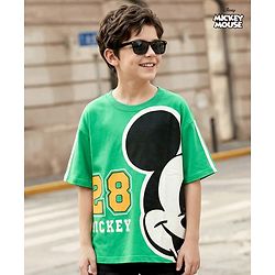 Pine Kids Marvel Terry Knit Half Sleeves Oversize And Drop Shoulder T-Shirt With Mickey Mouse Graphics - Light Green