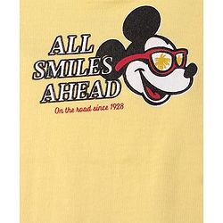Pine Kids Disney Terry Knit Half Sleeves Oversize And Drop Shoulder T-Shirt With Front And Back Mickey Mouse Graphics - Yellow
