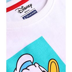Pine Kids Disney Terry Knit Half Sleeves Drop Shoulder T-Shirt With Mickey And Friends Front & Back Graphic - White