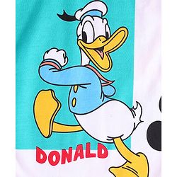 Pine Kids Disney Terry Knit Half Sleeves Drop Shoulder T-Shirt With Mickey And Friends Front & Back Graphic - White