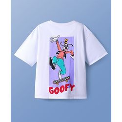 Pine Kids Disney Terry Knit Half Sleeves Drop Shoulder T-Shirt With Mickey And Friends Front & Back Graphic - White