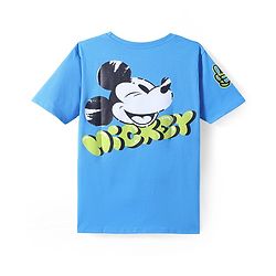 Pine Kids Disney Half Sleeves Front & Back Mickey Mouse Graphic T-Shirt - Blue