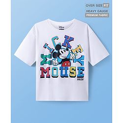 Pine Kids Disney Half Sleeves Drop Shoulder Mickey Mouse Graphic Oversized T-Shirt - White