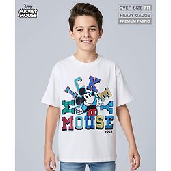 Pine Kids Disney Half Sleeves Drop Shoulder Mickey Mouse Graphic Oversized T-Shirt - White