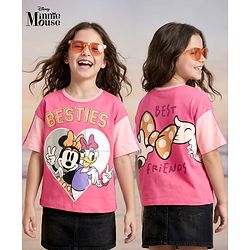 Pine Kids Disney Terry Knit Half Sleeves Oversized And Drop Shoulder T-Shirt With Front And Back Minnie Mouse Graphics And Foil Detailing - Pink