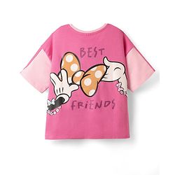 Pine Kids Disney Terry Knit Half Sleeves Oversized And Drop Shoulder T-Shirt With Front And Back Minnie Mouse Graphics And Foil Detailing - Pink