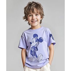 Pine Kids Disney Terry Knit Half Sleeves Drop Shoulder T-Shirt With Mickey Mouse Graphic - Lavender