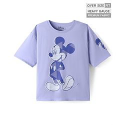 Pine Kids Disney Terry Knit Half Sleeves Drop Shoulder T-Shirt With Mickey Mouse Graphic - Lavender