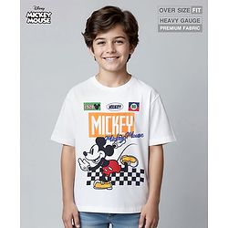 Pine Kids Disney Half Sleeves Drop Shoulder Mickey Mouse Graphic Oversized T-Shirt - White
