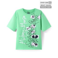 Pine Kids Disney Half Sleeves Drop Shoulder Mickey Mouse Graphic Oversized T-Shirt - Light Green