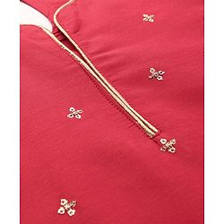 Pine Kids Woven Three Fourth Sleeves Kurta Churidar Set with Dupatta & Floral Embellisment and Lace Detailing - Red