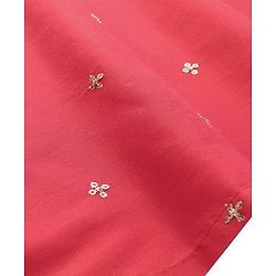 Pine Kids Woven Three Fourth Sleeves Kurta Churidar Set with Dupatta & Floral Embellisment and Lace Detailing - Red