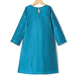 Pine Kids Woven Full Sleeves Kurti & Chudidar with Dupatta & Sequin Detailing - Teal Blue
