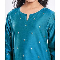 Pine Kids Woven Full Sleeves Kurti & Chudidar with Dupatta & Sequin Detailing - Teal Blue