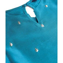 Pine Kids Woven Full Sleeves Kurti & Chudidar with Dupatta & Sequin Detailing - Teal Blue
