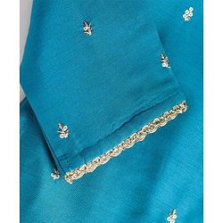 Pine Kids Woven Full Sleeves Kurti & Chudidar with Dupatta & Sequin Detailing - Teal Blue
