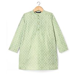 Pine Kids Woven Full Sleeves Foil Printed Kurta Pyjama Set - Mint