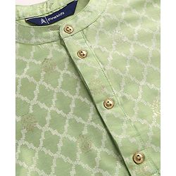 Pine Kids Woven Full Sleeves Foil Printed Kurta Pyjama Set - Mint