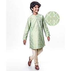 Pine Kids Woven Full Sleeves Foil Printed Kurta Pyjama Set - Mint
