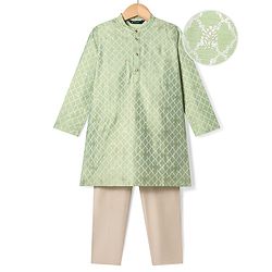Pine Kids Woven Full Sleeves Foil Printed Kurta Pyjama Set - Mint