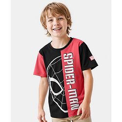 Pine Kids Marvel Single Jersey Knit Half Sleeves Cut & Sew T-Shirt With Spider-Man Graphic - Red & Black