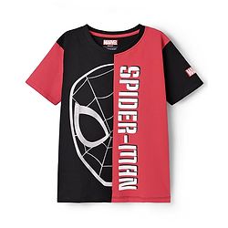 Pine Kids Marvel Single Jersey Knit Half Sleeves Cut & Sew T-Shirt With Spider-Man Graphic - Red & Black