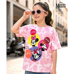 Pine Kids Disney Terry Knit Half Sleeves Oversize And Drop Shoulder T-Shirt With Minnie Mouse Graphics And Tie & Dye Detailing - Pink