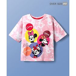 Pine Kids Disney Terry Knit Half Sleeves Oversize And Drop Shoulder T-Shirt With Minnie Mouse Graphics And Tie & Dye Detailing - Pink