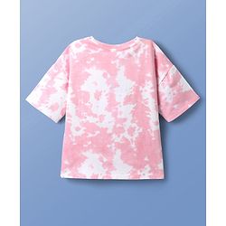 Pine Kids Disney Terry Knit Half Sleeves Oversize And Drop Shoulder T-Shirt With Minnie Mouse Graphics And Tie & Dye Detailing - Pink